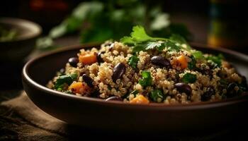 vers salade kom met quinoa, bulgur tarwe gegenereerd door ai foto