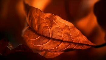 levendig herfst blad gloeit in zonlicht gegenereerd door ai foto