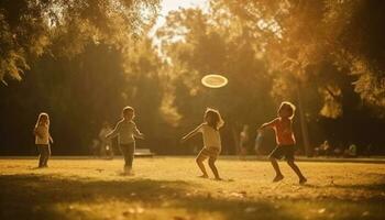 meisjes en jongens spelen in natuur schoonheid gegenereerd door ai foto