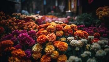 levendig gekleurde boeket van multi gekleurde bloemen buitenshuis gegenereerd door ai foto