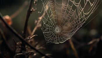 spin spins bedauwd web, vangen herfst insect gegenereerd door ai foto