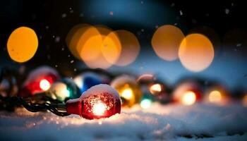 gloeiend Kerstmis lichten verlichten de sneeuwvlok backdrop gegenereerd door ai foto
