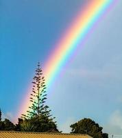 regenboog over de stad ranui auckland nieuw-zeeland foto