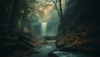 rustig tafereel van vloeiende water in wildernis gegenereerd door ai foto