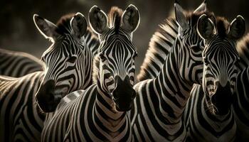 gestreept zebra kudde in een rij buitenshuis gegenereerd door ai foto