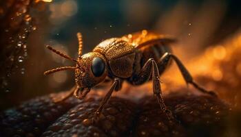 klein geel insect spookachtig oog in focus gegenereerd door ai foto