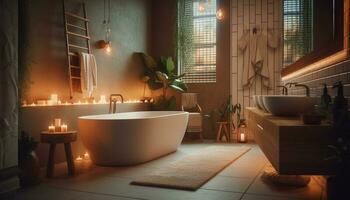 luxe badkamer ontwerp met elegant marmeren vloeren gegenereerd door ai foto
