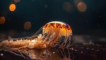 gloeiend cnidarian voelhoorn stekend vis in onderwater- schoonheid gegenereerd door ai foto