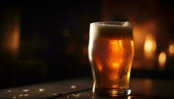 schuimig goud bier in verkoudheid pint glas gegenereerd door ai foto