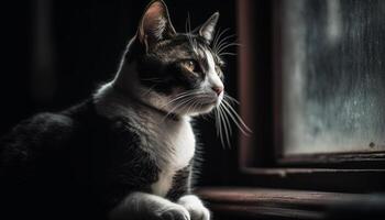 schattig katje staren uit venster, natuur portret gegenereerd door ai foto