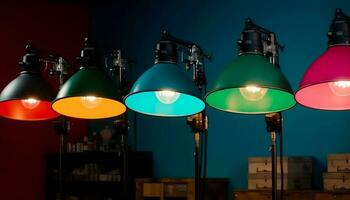 helder elektrisch lampen verlichten modern huiselijk kamer decoratie gegenereerd door ai foto