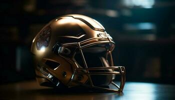 glimmend sport- helm beschermt atleet gedurende wedstrijd gegenereerd door ai foto