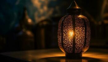 antiek lantaarn gloeiend in donker, Turks souvenir gegenereerd door ai foto