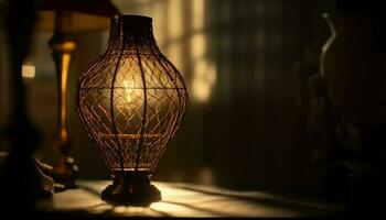 antiek lantaarn verlicht rustiek huis interieur ontwerp gegenereerd door ai foto
