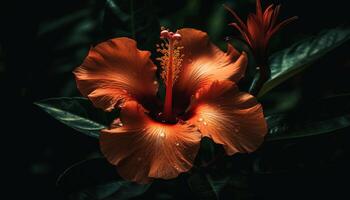 levendig hibiscus bloesem, multi gekleurde bloemblaadjes, tropisch klimaat gegenereerd door ai foto