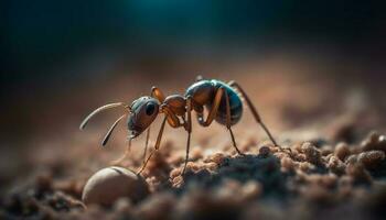mier kolonie samenspel Aan blad voor voedsel gegenereerd door ai foto