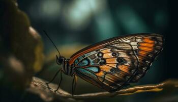 multi gekleurde vlinder vleugel, breekbaar schoonheid in natuur gegenereerd door ai foto