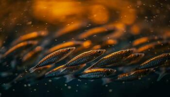 groep van kleurrijk vis zwemmen in blauw water gegenereerd door ai foto