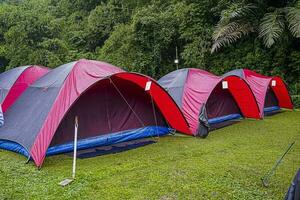 rijen van tenten zijn gebouwd voor slapen wanneer draag- uit vakantie met familie. foto
