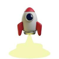 3d schattigicoon. ruimteschip raket. speelgoed- raket opleving, bedrijf concept. tekenfilm minimaal stijl. foto