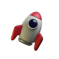 3d schattigicoon. ruimteschip raket. speelgoed- raket opleving, bedrijf concept. tekenfilm minimaal stijl. foto