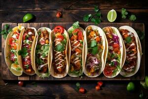 groente Chili taco vers voedsel maaltijd tomaat saus Mexicaans peper. generatief ai. foto