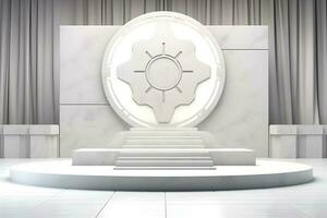 3d geven wit sci-fi Product Scherm podium met achtergrond futuristische foto