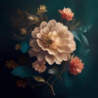 mooi kleurrijk bloemen en ornament ontwerp Aan donker achtergrond, ai gegenereerd foto