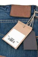 prijs label met streepjescode Aan jeans foto