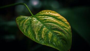 vers groen blad met dauw laten vallen reflectie gegenereerd door ai foto