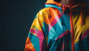 atleten wandelen in levendig multi gekleurde jassen buitenshuis gegenereerd door ai foto