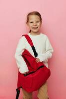 mooi jong meisje kinderen stijl rugzak school- kinderjaren ongewijzigd foto