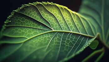 een vers groen blad met water druppels gegenereerd door ai foto