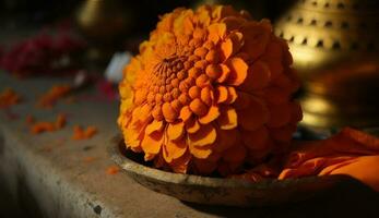 dichtbij omhoog van een vers geel bloem hoofd gegenereerd door ai foto