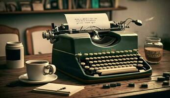 schrijfmachine in tafel, oud fashioned ontwerp, generatief ai foto