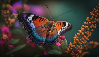 multi gekleurde vlinder dichtbij omhoog in levendig natuur ,generatief ai foto