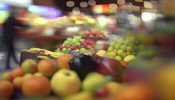 fruit gezond voedsel in supermarkt staan ,generatief ai foto