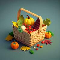 gezond en vegetarisch voedsel in mand met herfst doorbladert ,generatief ai foto