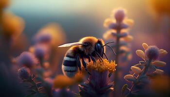 ijverig bij vliegend in de tuin zoeken van haar stuifmeel ,generatief ai foto