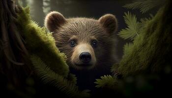 wild beer grizzly met planten natuur tafereel ,generatief ai foto