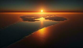 zonsondergang over- water rustig tafereel met horizon silhouet gegenereerd door ai foto