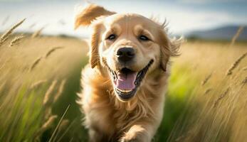 speels schattig puppy zittend Aan groen gras ,generatief ai foto