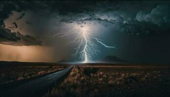 donker onweersbui, Gevaar van elektriciteit en spookachtig landschap ,generatief ai foto