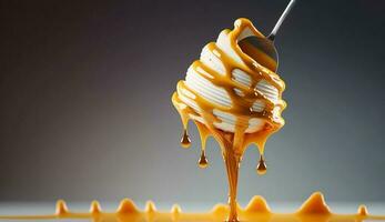 vers geel biologisch honing druipend van lepel ,generatief ai foto
