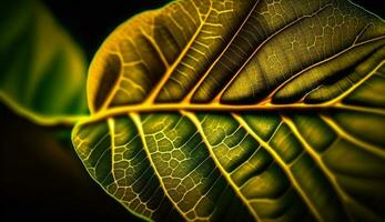 blad aderen met levendig groen en geel kleuren gegenereerd door ai foto