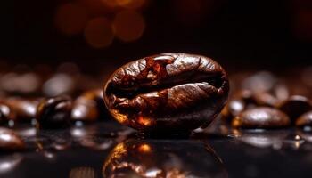 donker geroosterd koffie Boon voegt toe fijnproever geur naar verfrissend cappuccino gegenereerd door ai foto