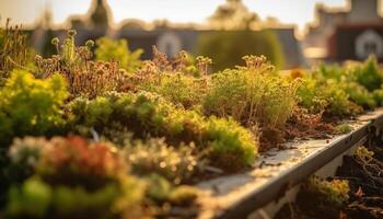 vers groen bladeren toenemen in de biologisch groente tuin buitenshuis gegenereerd door ai foto