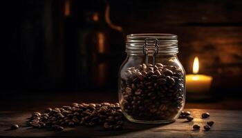 vers grond biologisch koffie bonen in rustiek jute koffie zak gegenereerd door ai foto