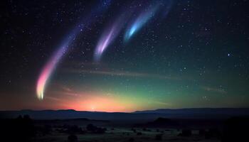 de majestueus melkachtig manier verlicht de donker sterrenhemel landschap gegenereerd door ai foto