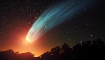 melkachtig manier heelal verlicht nacht lucht, ster spoor gloeiend helder gegenereerd door ai foto